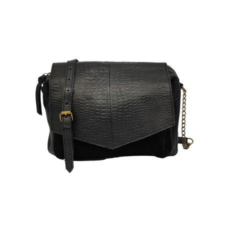 17095899 Black Croco PCSELVA Sac bandoulière cuir Black Croco Snake PIECES